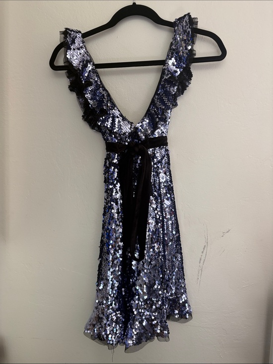 Free People Dresses & Skirts - Free people mini dress with purple sequins, ruffles and waffles and velvet tie